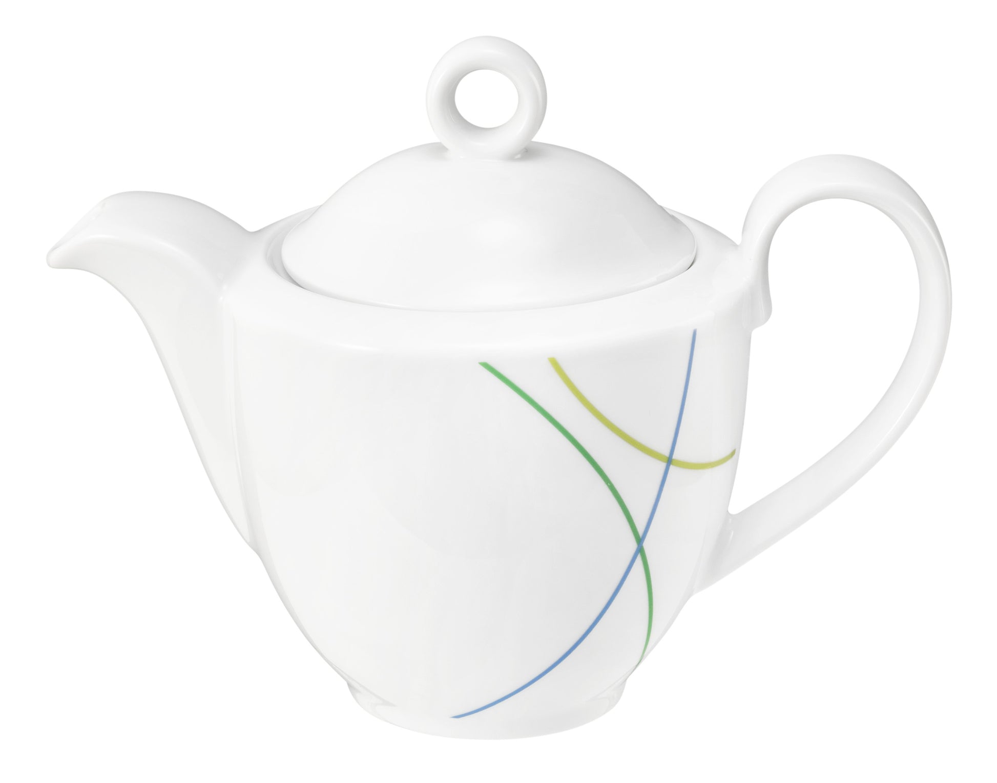 Weiße Teekanne mit bunten Linien