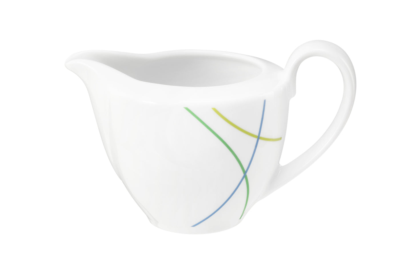 Weiße Kaffeekanne mit bunten Linien