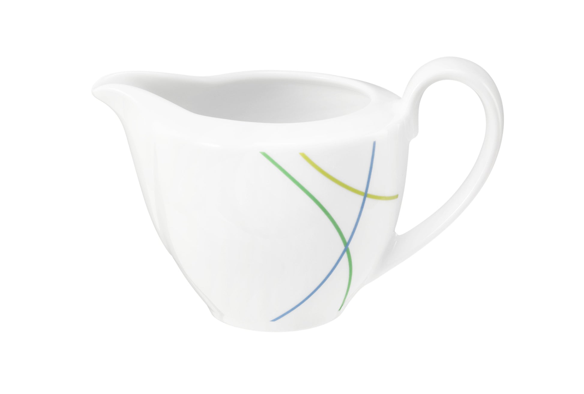 Weiße Kaffeekanne mit bunten Linien