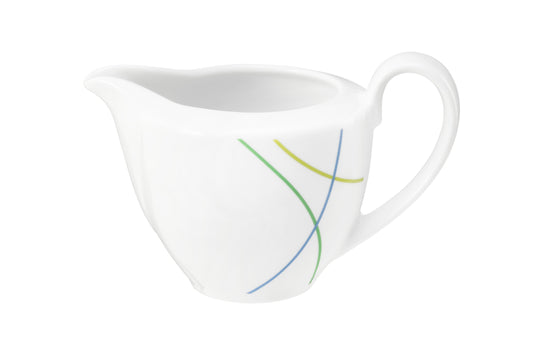 Weiße Kaffeekanne mit bunten Linien