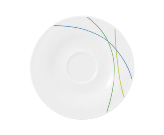 Weiße Untertasse mit farbigen Linien