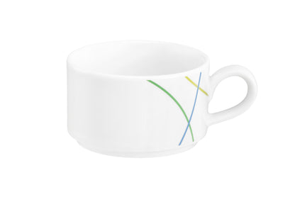 Weiße Kaffeetasse mit bunten Linien