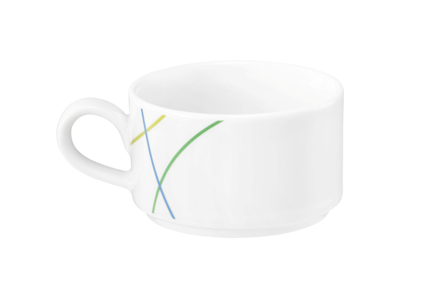 Weiße Kaffeetasse mit bunten Linien