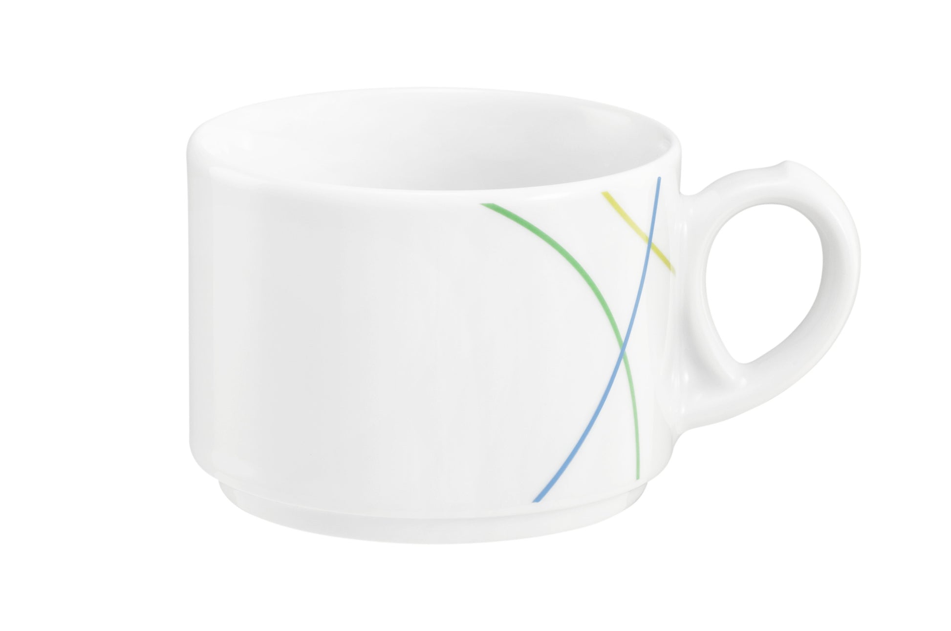 Weiße Tasse mit bunten Linien
