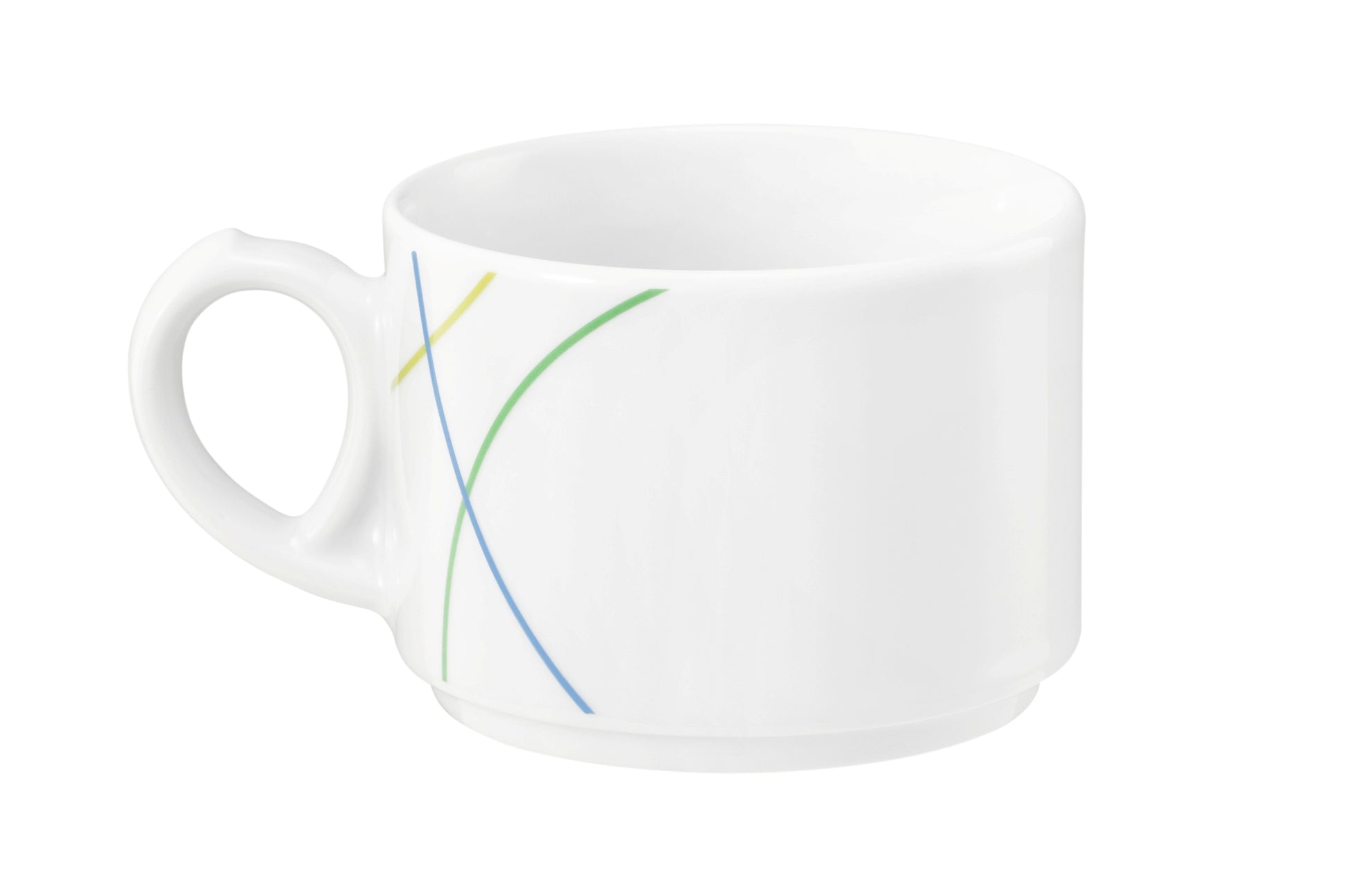 Weiße Tasse mit bunten Linien