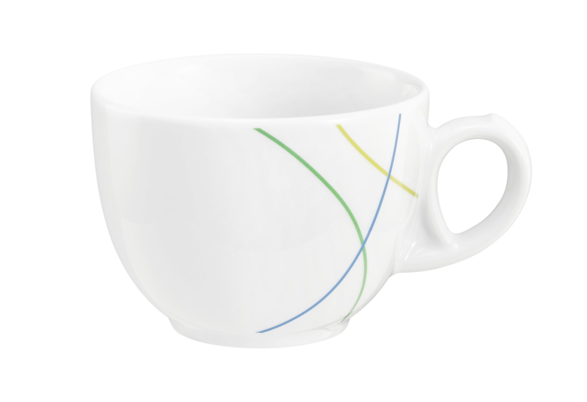 Weiße Kaffeetasse mit Farblinien