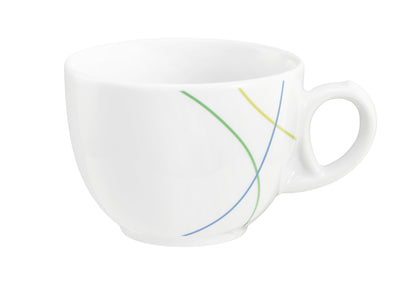Weiße Kaffeetasse mit Farblinien