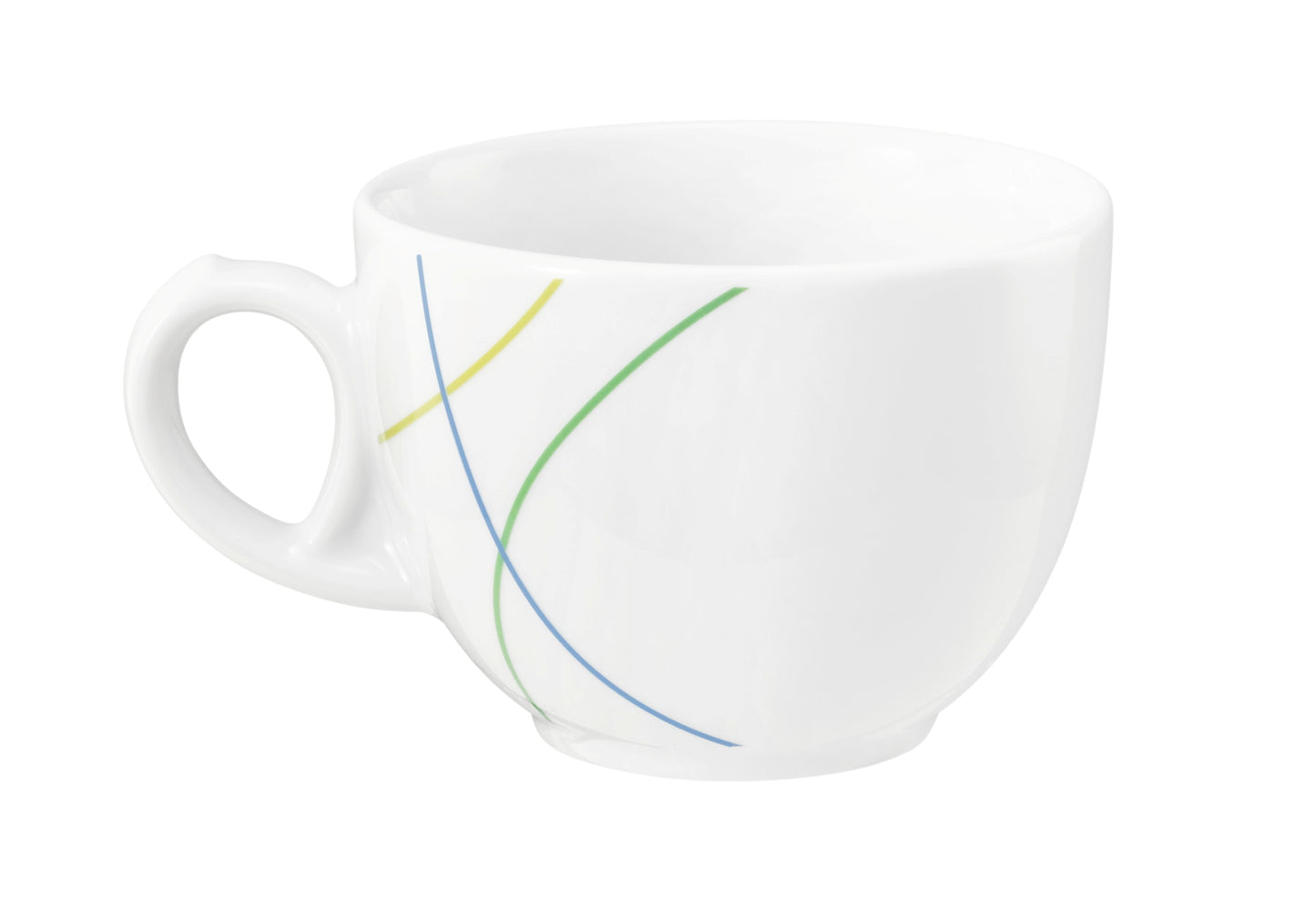 Weiße Kaffeetasse mit Farblinien