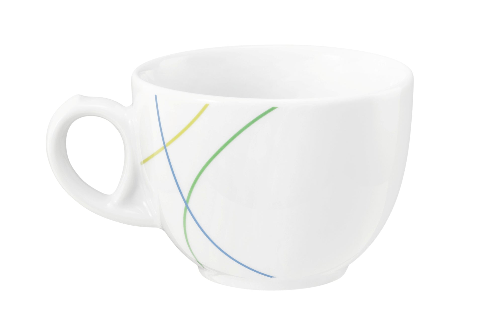 Weiße Kaffeetasse mit Farblinien