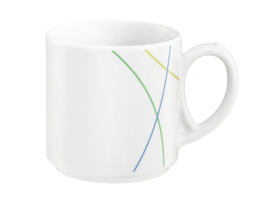 Weiße Tasse mit farbigen Linien
