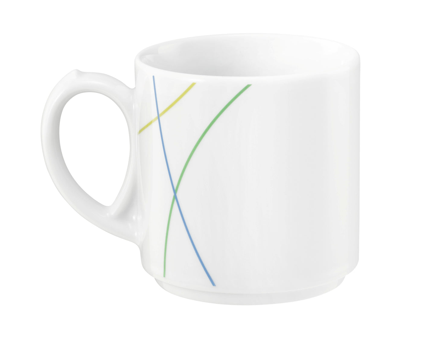 Weiße Tasse mit farbigen Linien