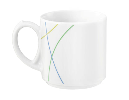 Weiße Tasse mit farbigen Linien
