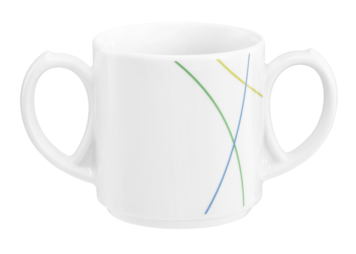 Weiße Tasse mit bunten Linien