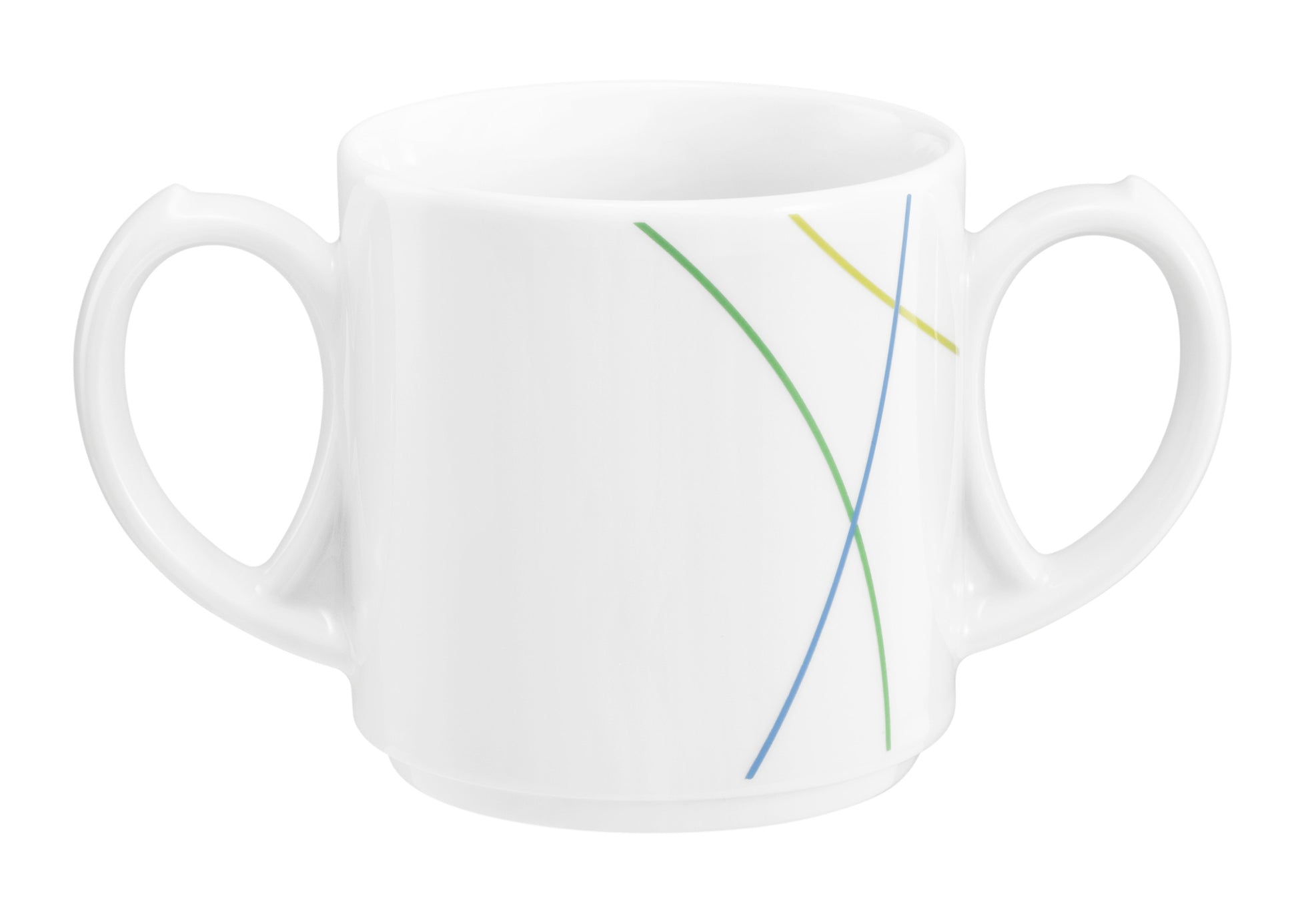Weiße Tasse mit bunten Linien
