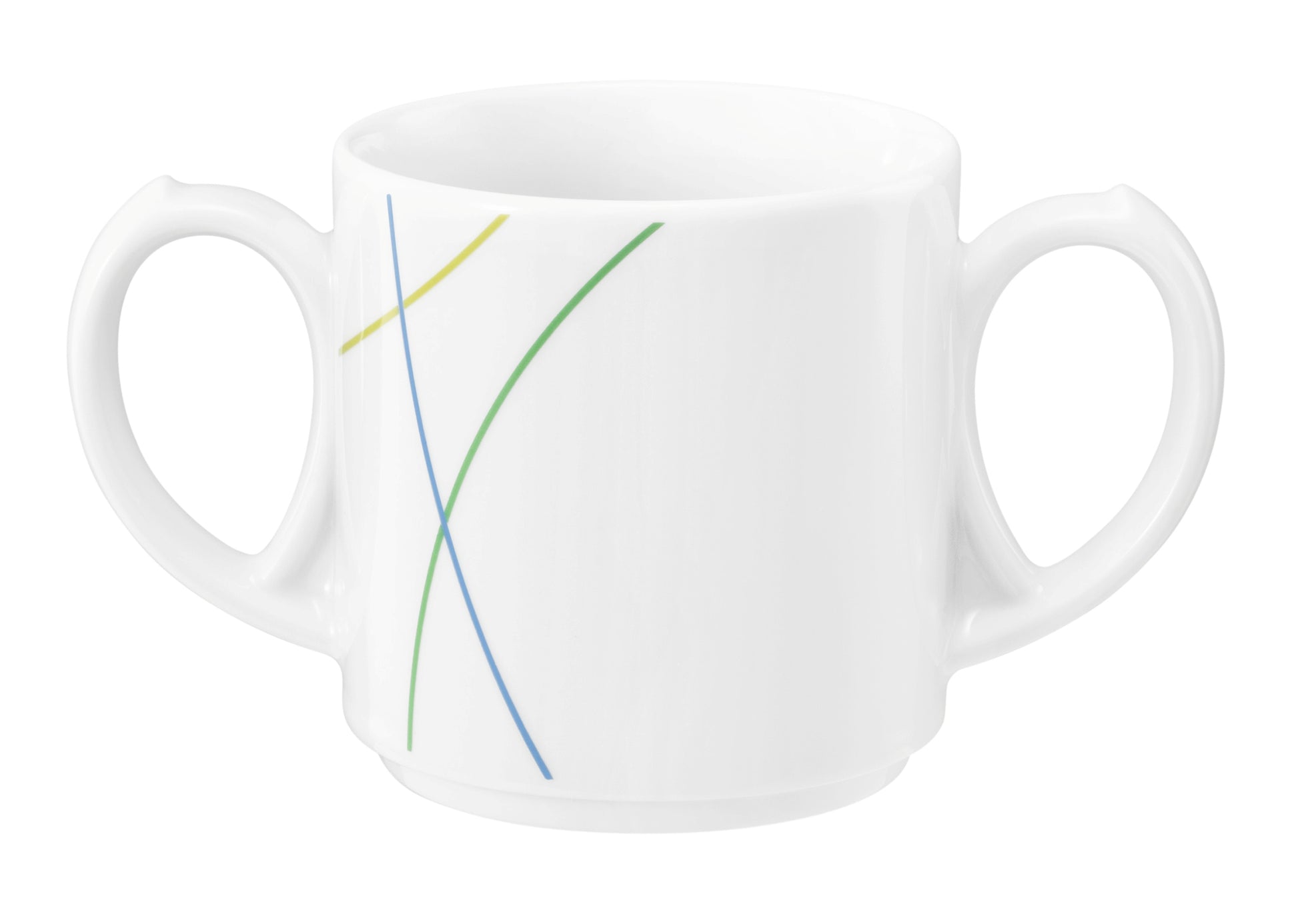 Weiße Tasse mit bunten Linien
