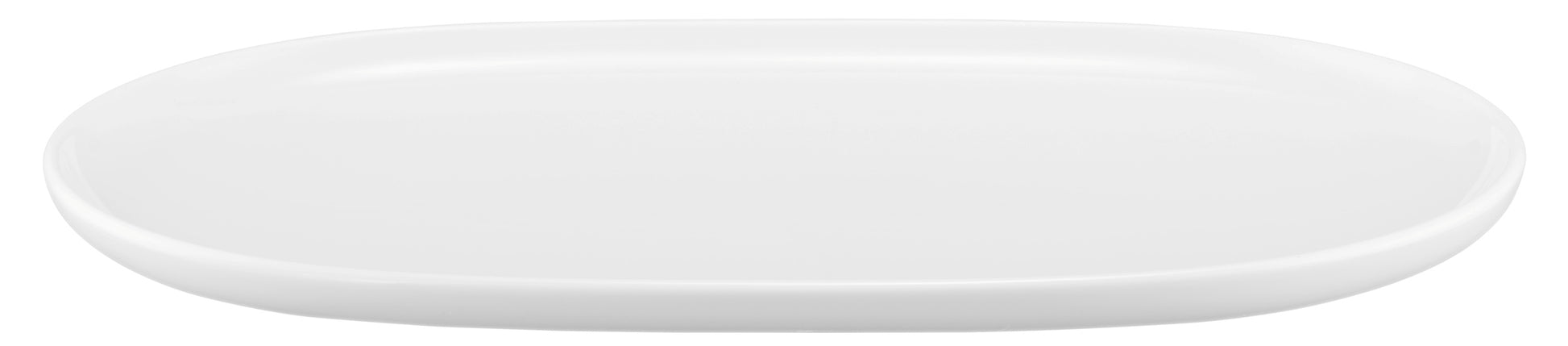 Leerer weißer Porzellanteller, oval.