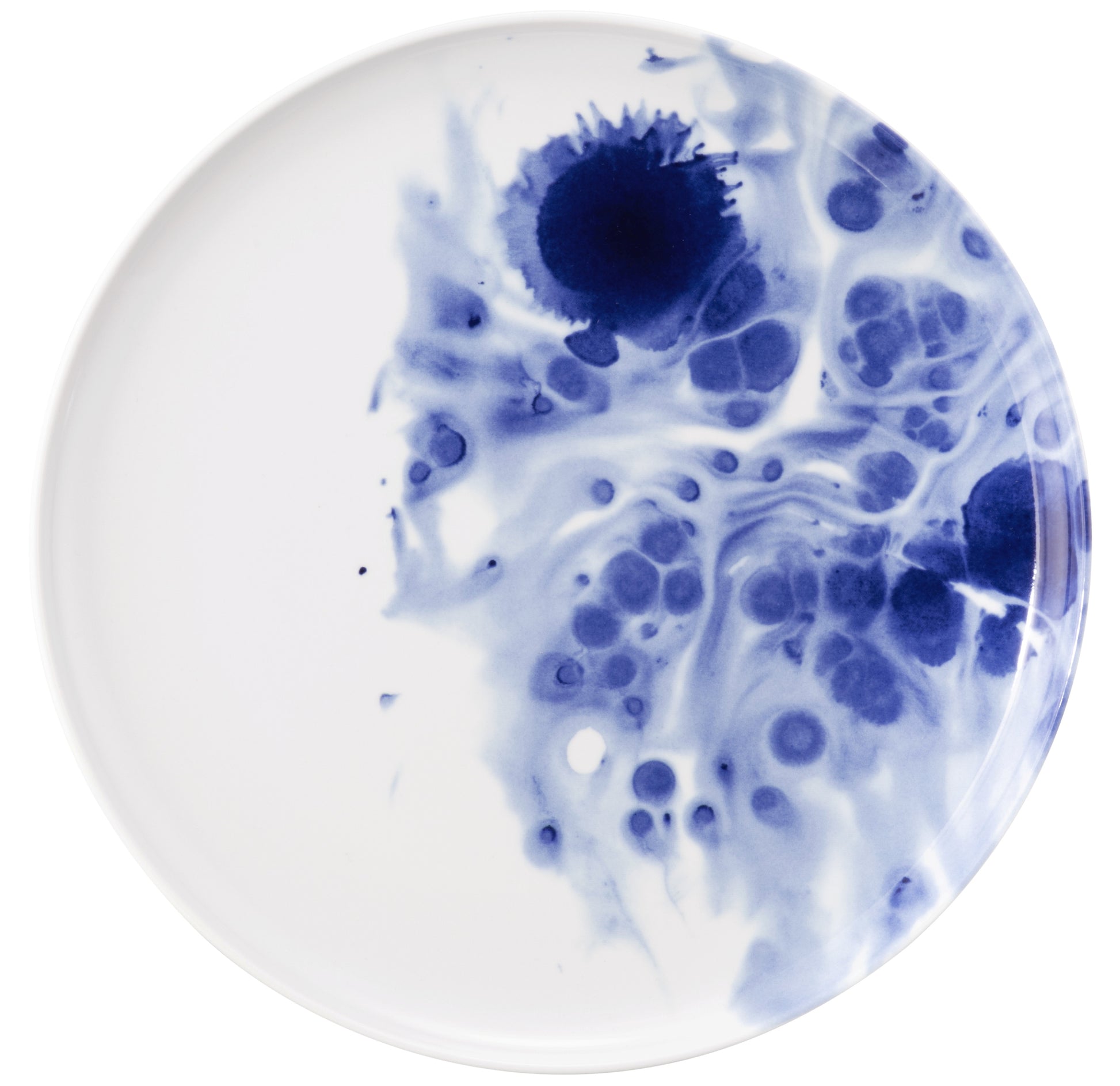 Blaue Tintenflecken auf Teller