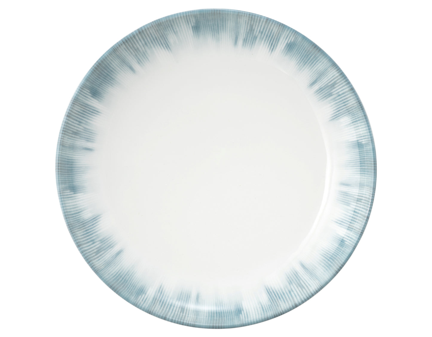 Weiße Schale mit blauem Rand.