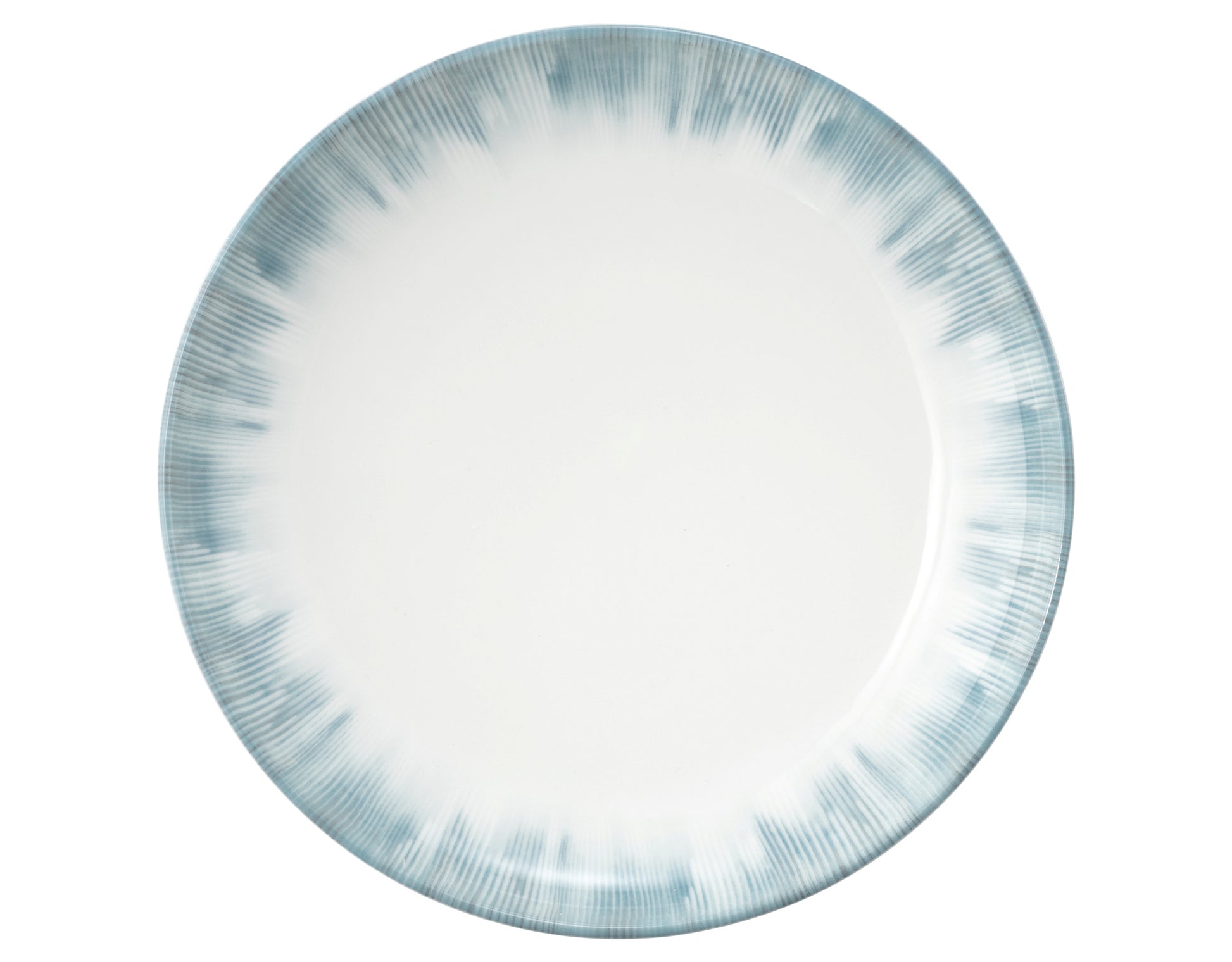 Weiße Schale mit blauem Rand.