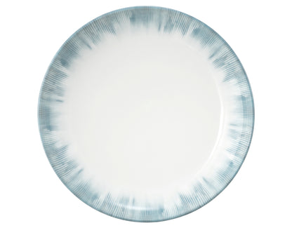 Weiße Schale mit blauem Rand.