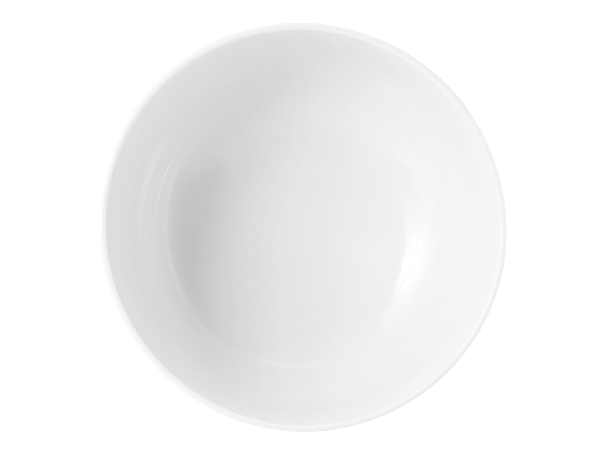 Weiße Porzellanschale, schlicht, leer.