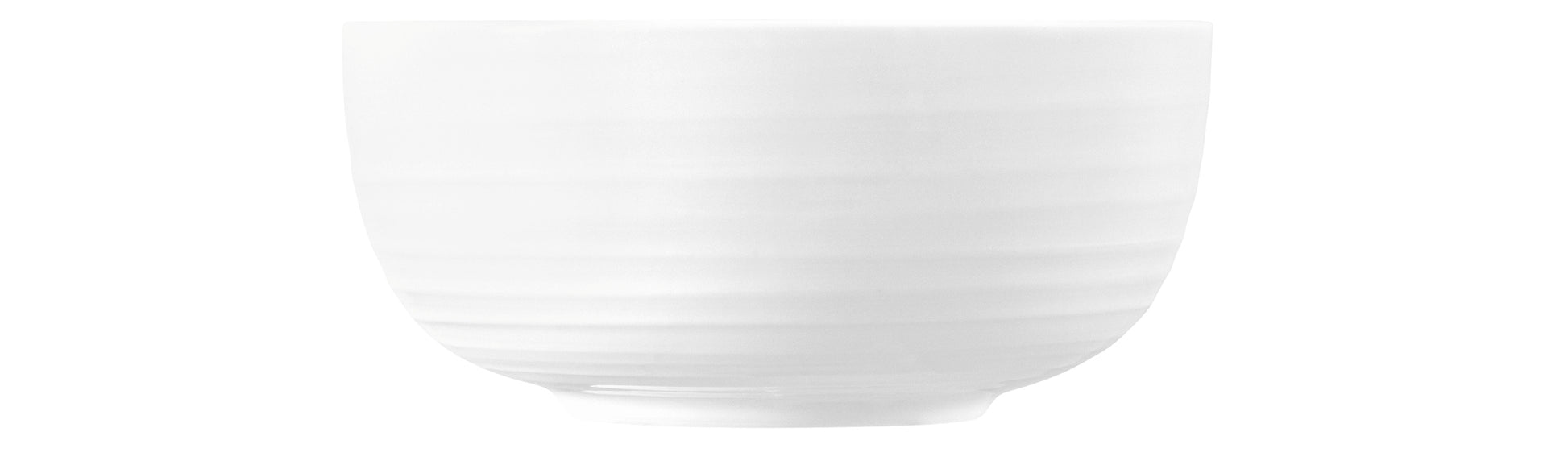 Weiße Porzellanschale, schlicht, leer.