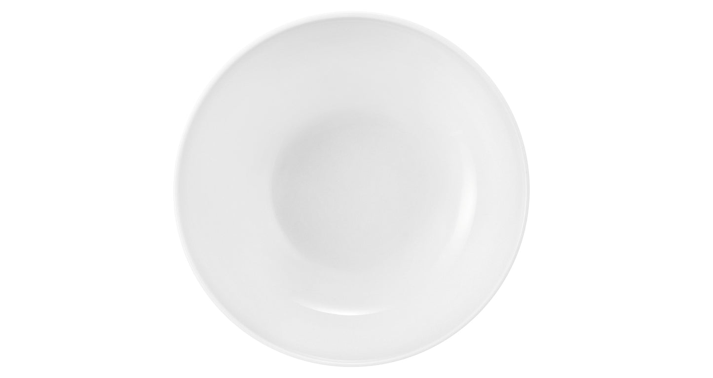 Weiße Porzellanschale, schlicht, leer.