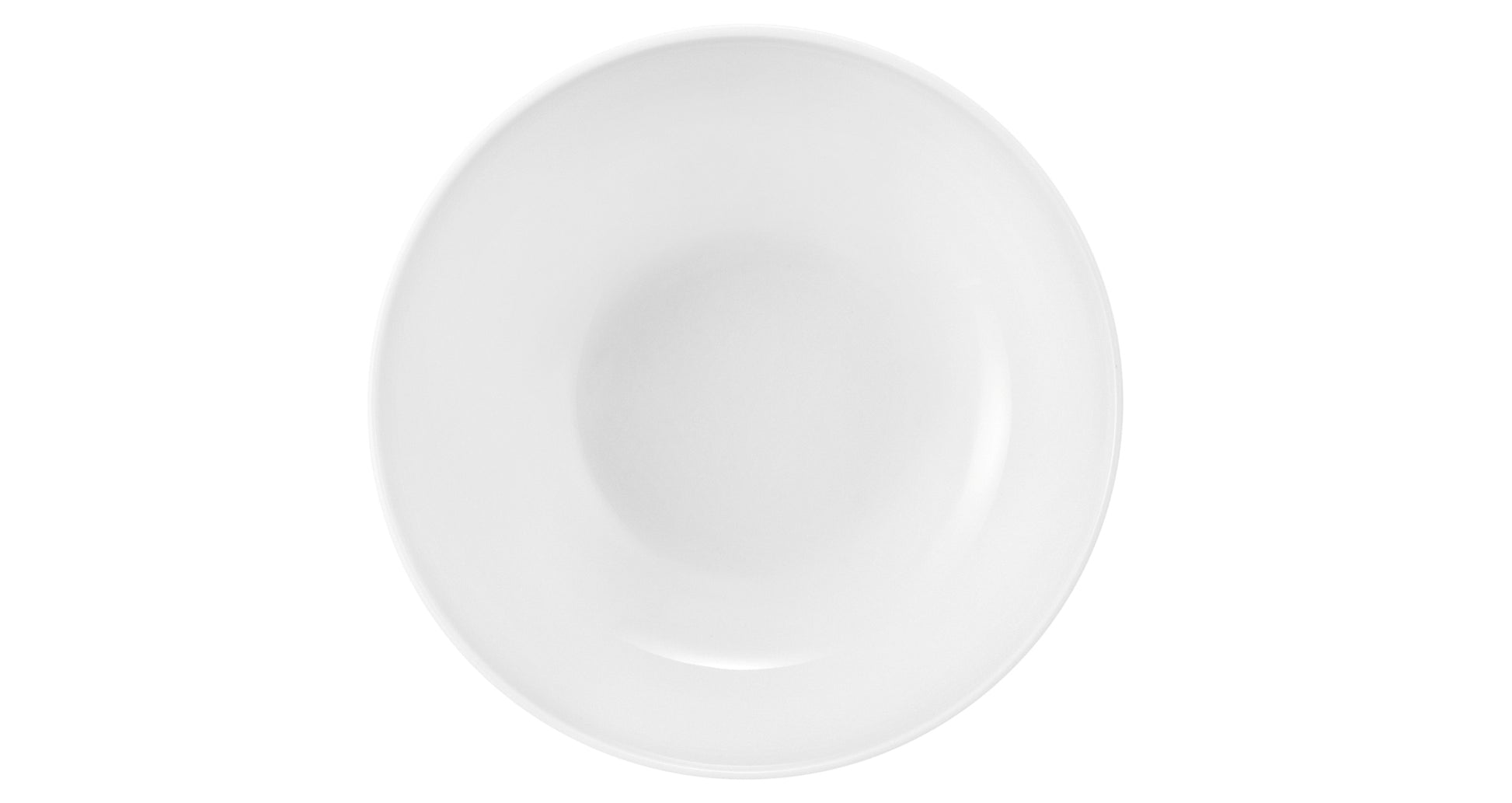 Weiße Porzellanschale, schlicht, leer.