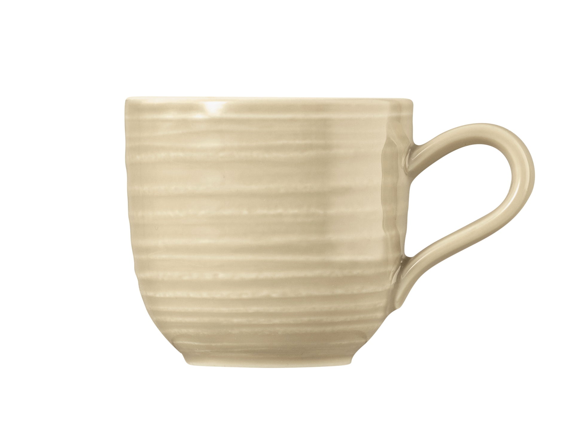 Beige Tasse, schlichtes Design.