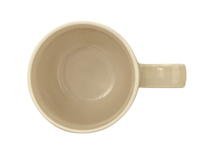 Beige Tasse, schlichtes Design.