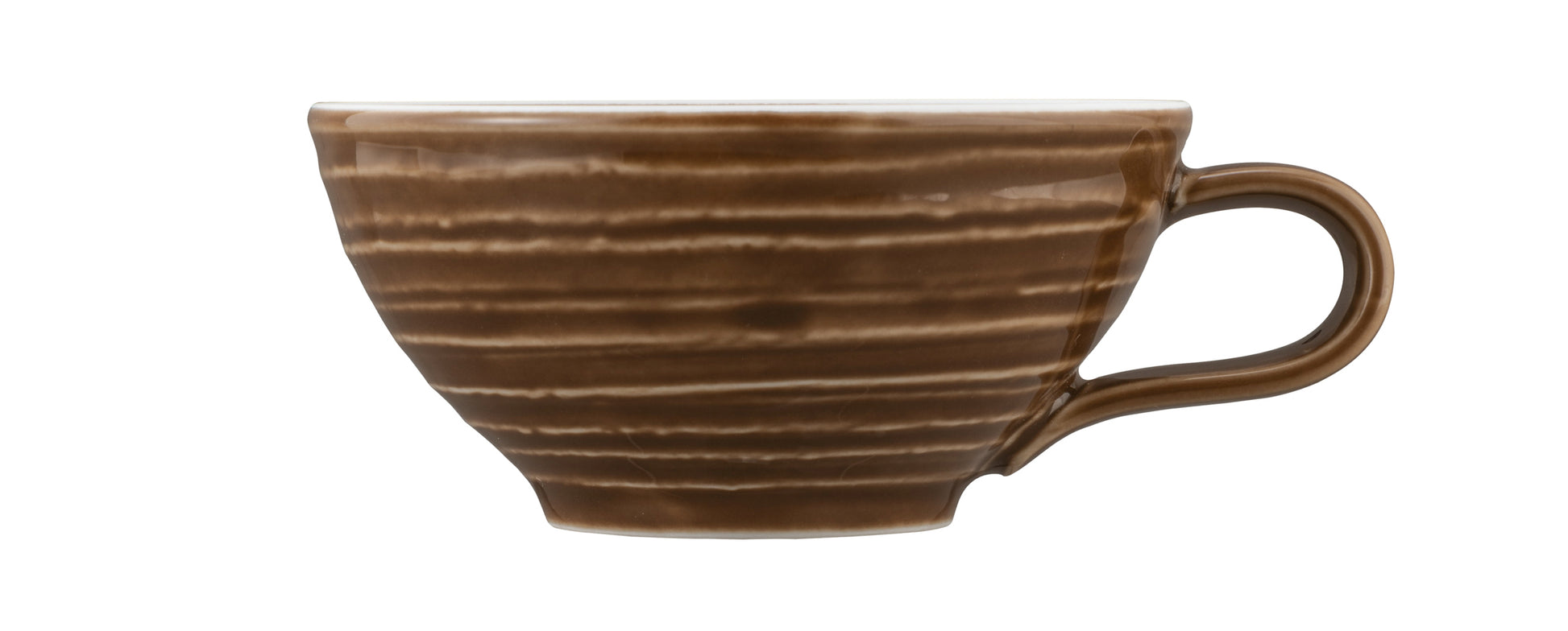 Braune Kaffeetasse aus Keramik.