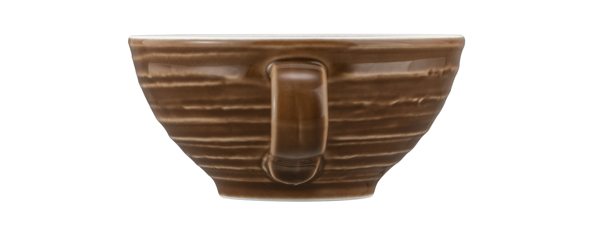 Braune Kaffeetasse aus Keramik.