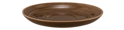 Braune Untertasse aus Keramik.
