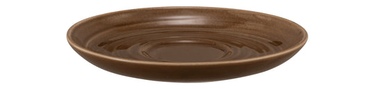 Braune Untertasse aus Keramik.