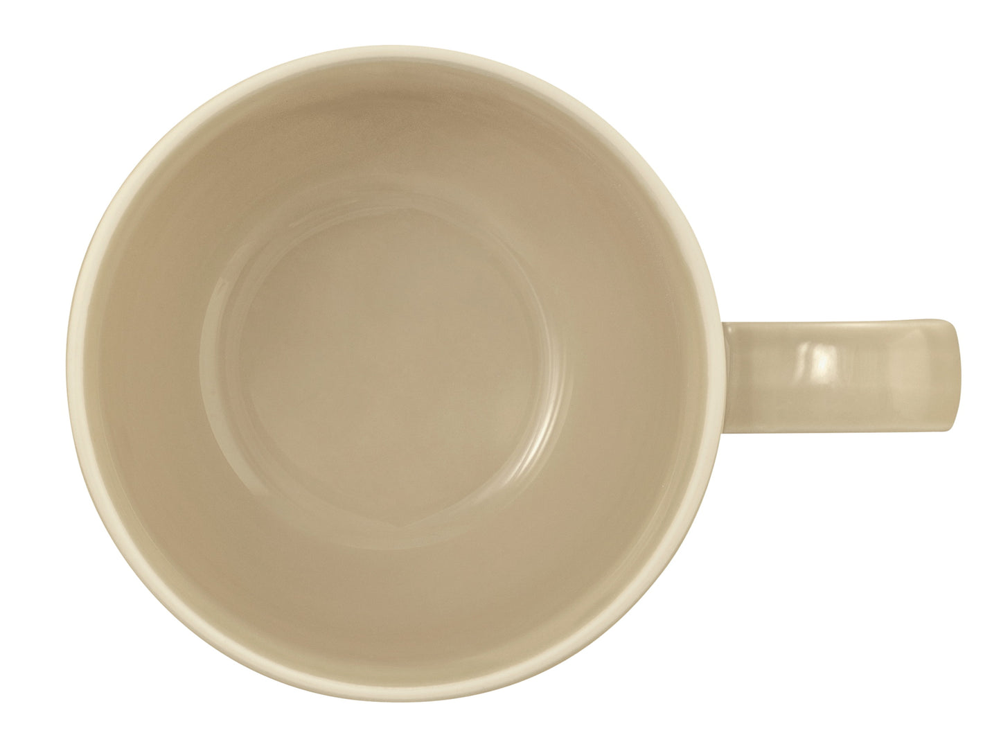 Beige Tasse mit Henkel.