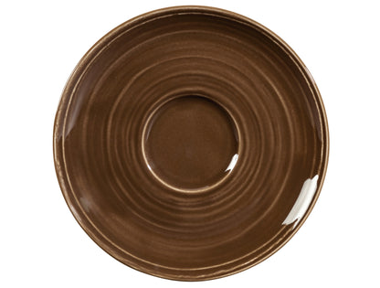 Braune Untertasse aus Keramik.