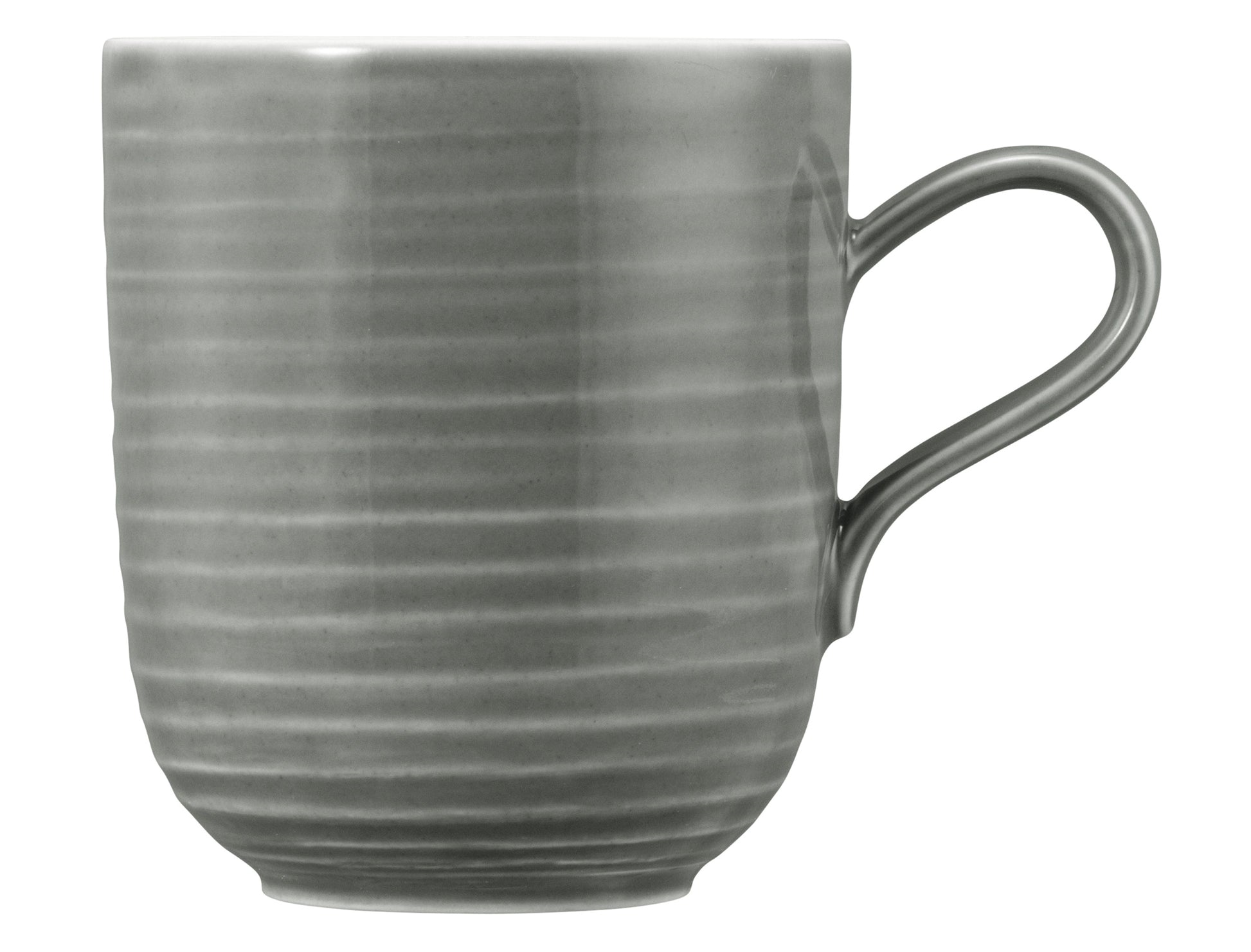 Graue Tasse aus Keramik, leer.