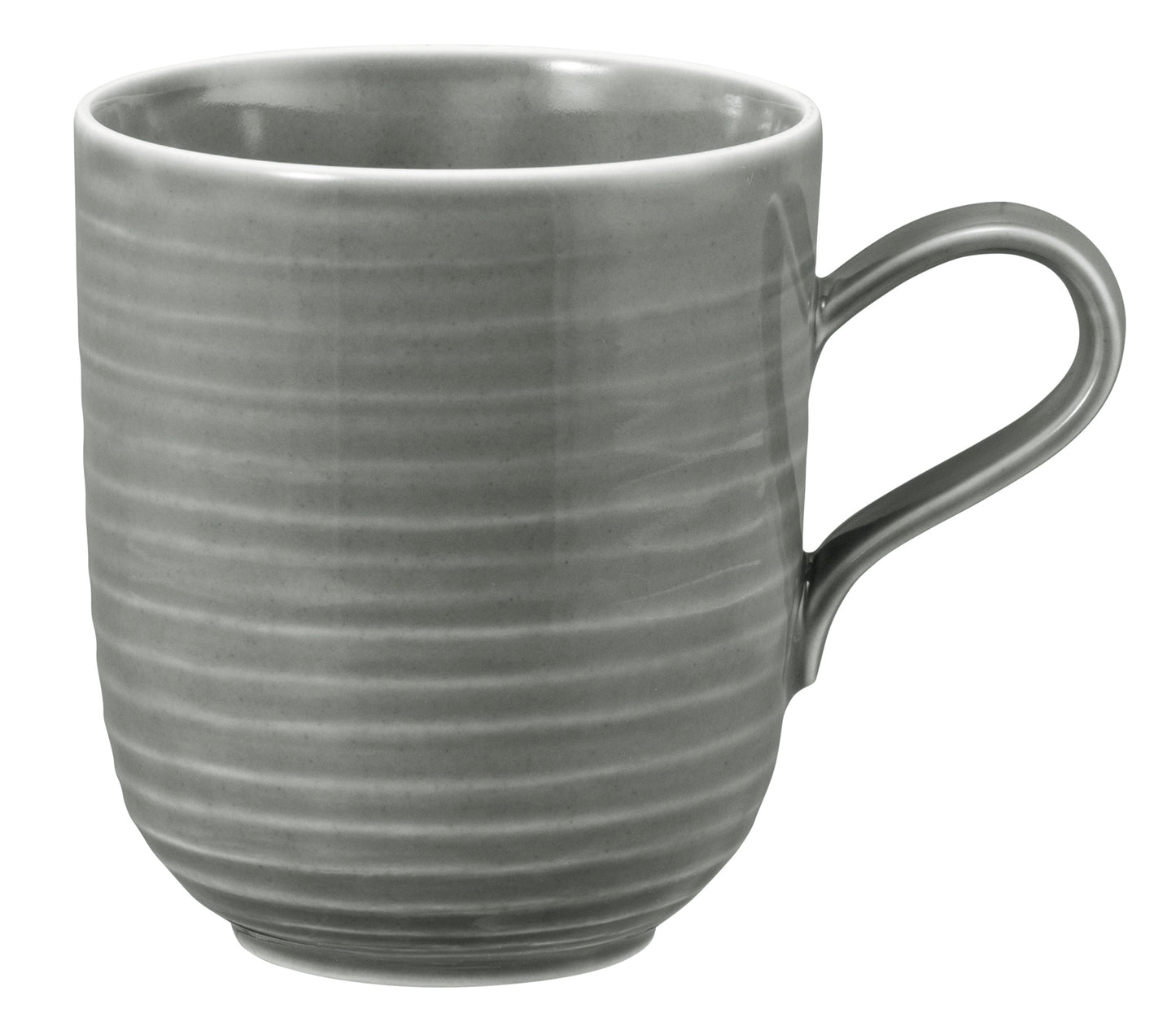 Graue Tasse aus Keramik, leer.