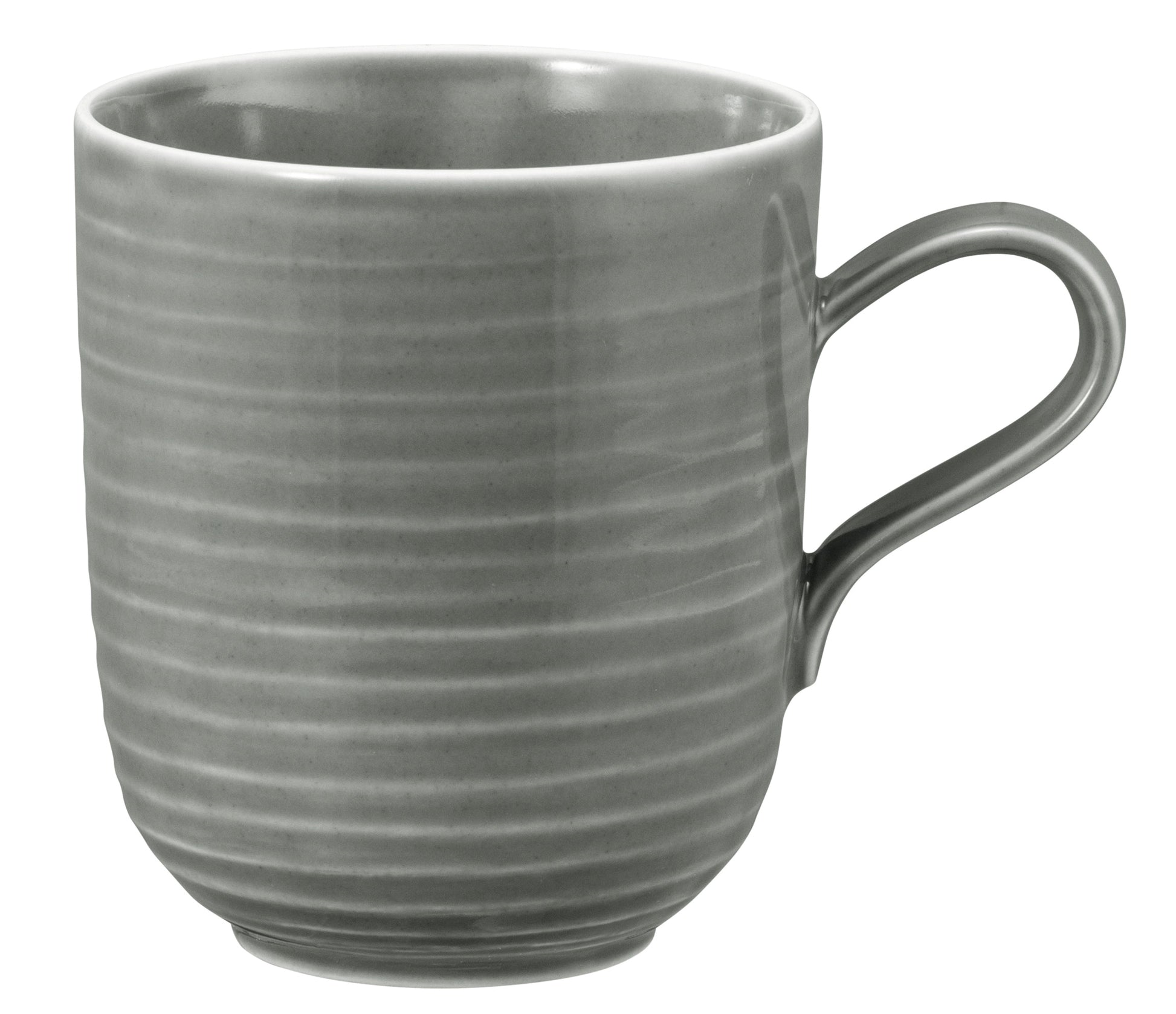 Graue Tasse aus Keramik, leer.