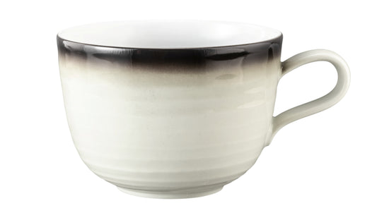 Weiße Keramiktasse mit dunklem Rand