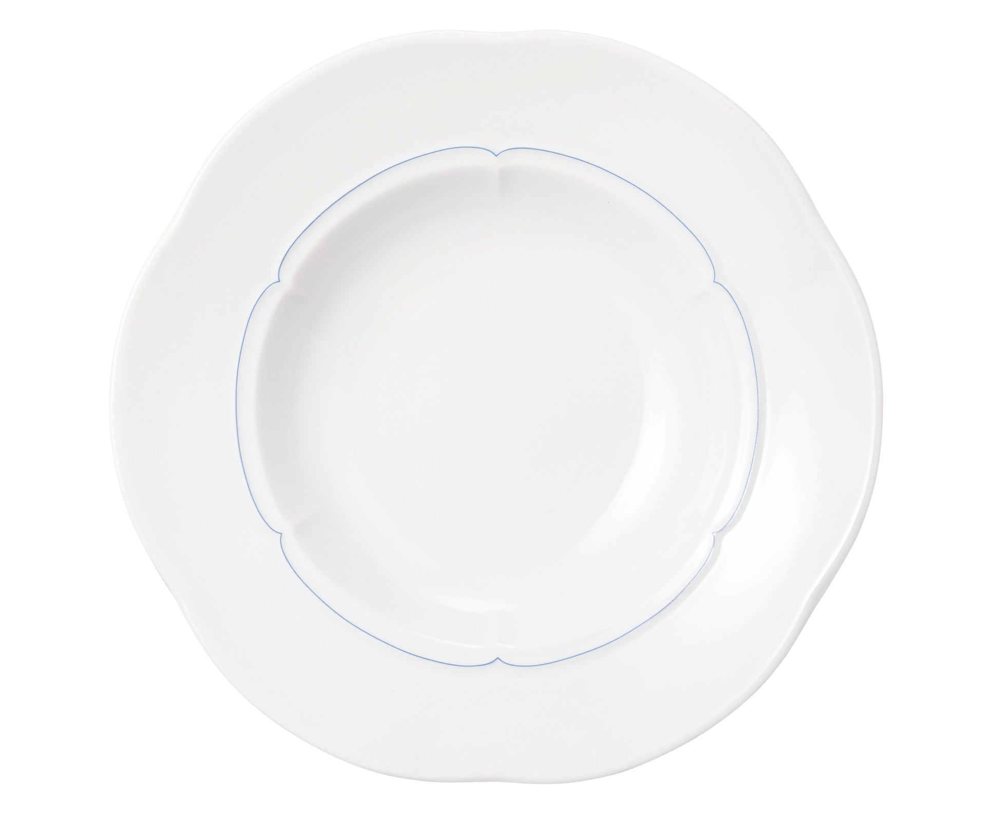 Weiße Porzellanschale mit blauem Rand