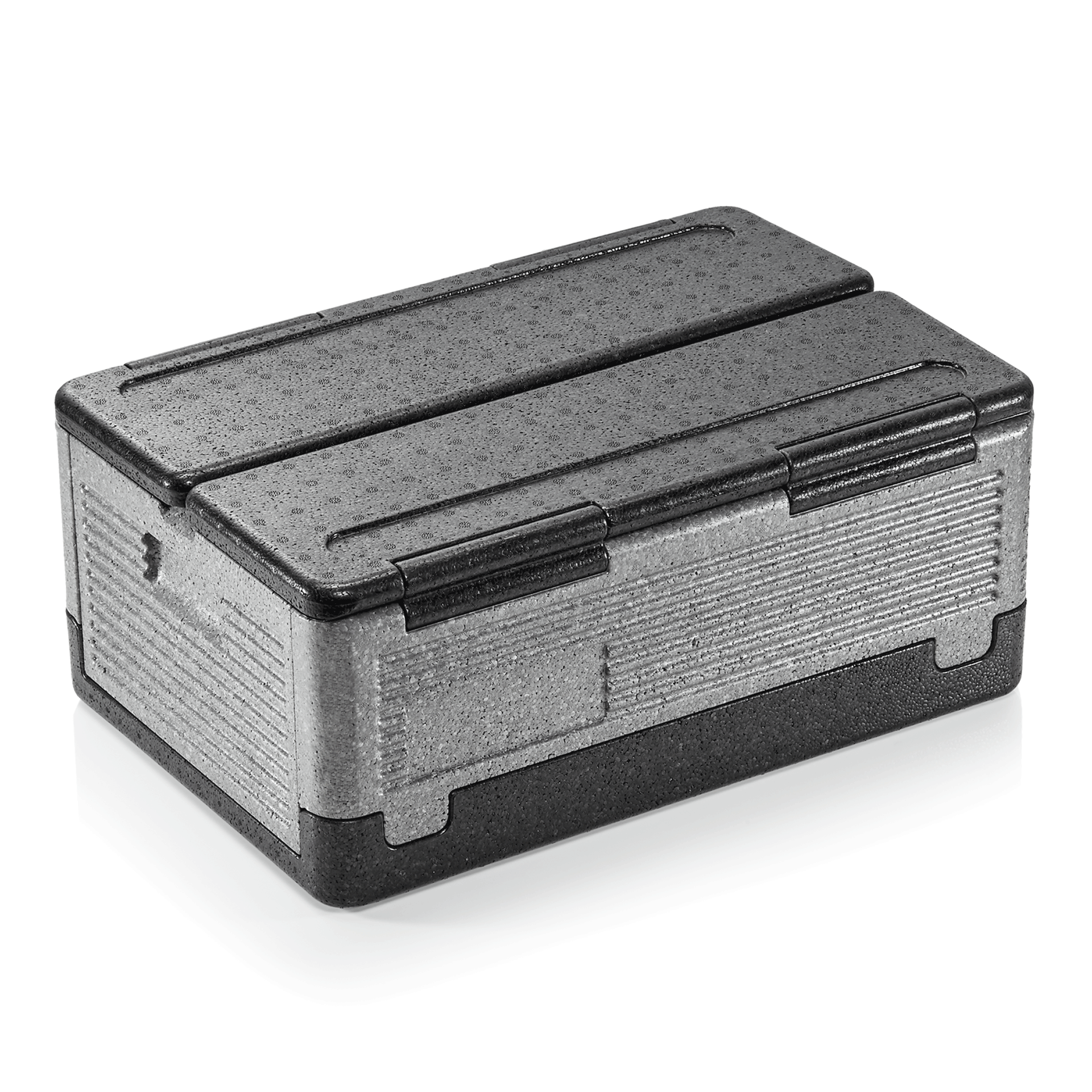 Isolierbox aus Styropor, geschlossen.