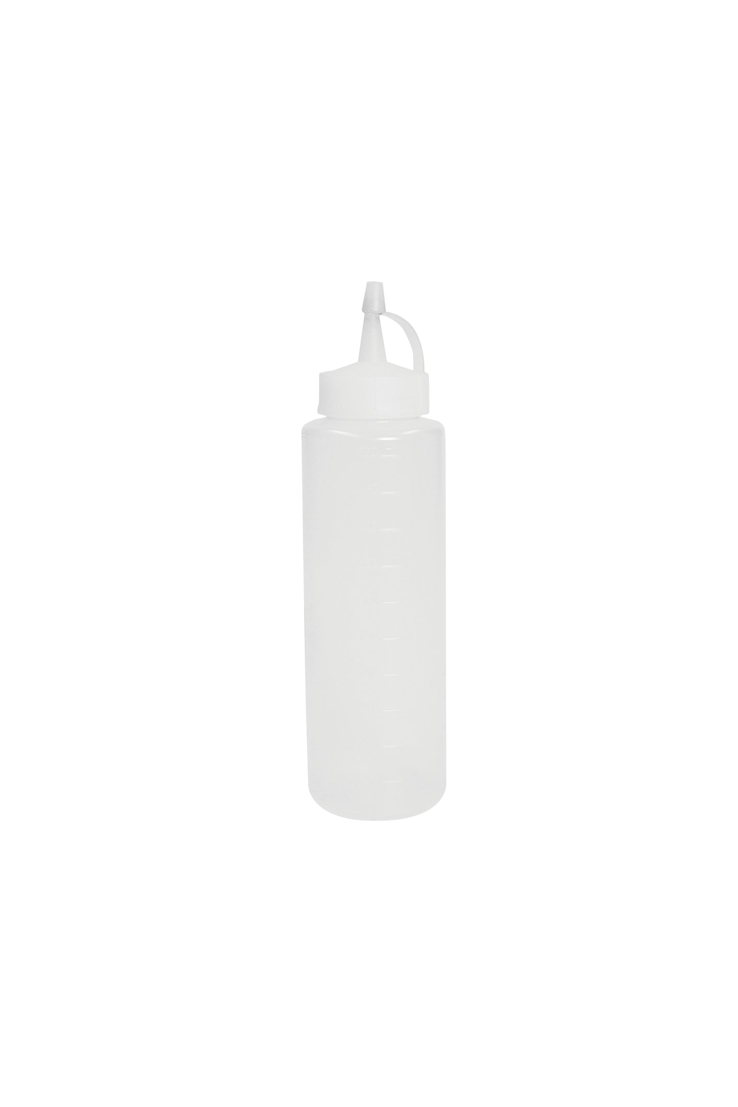 Transparente Flasche für Saucen.
