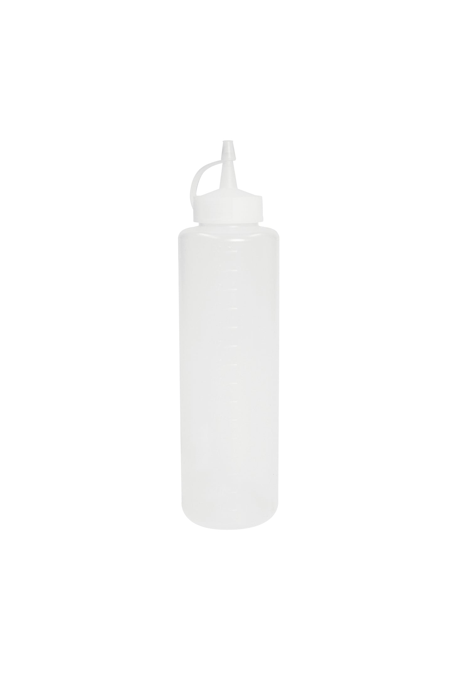 Transparente Flasche für Saucen.