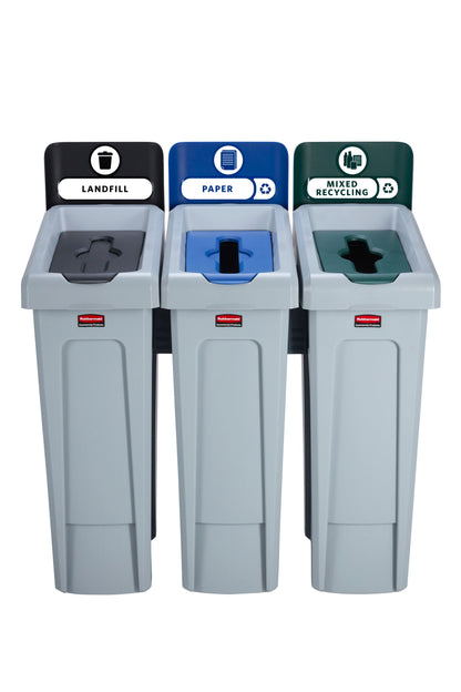 Slim Jim® Recyclingstation, 3 Abfallarten, Schwarz/Blau/Grün