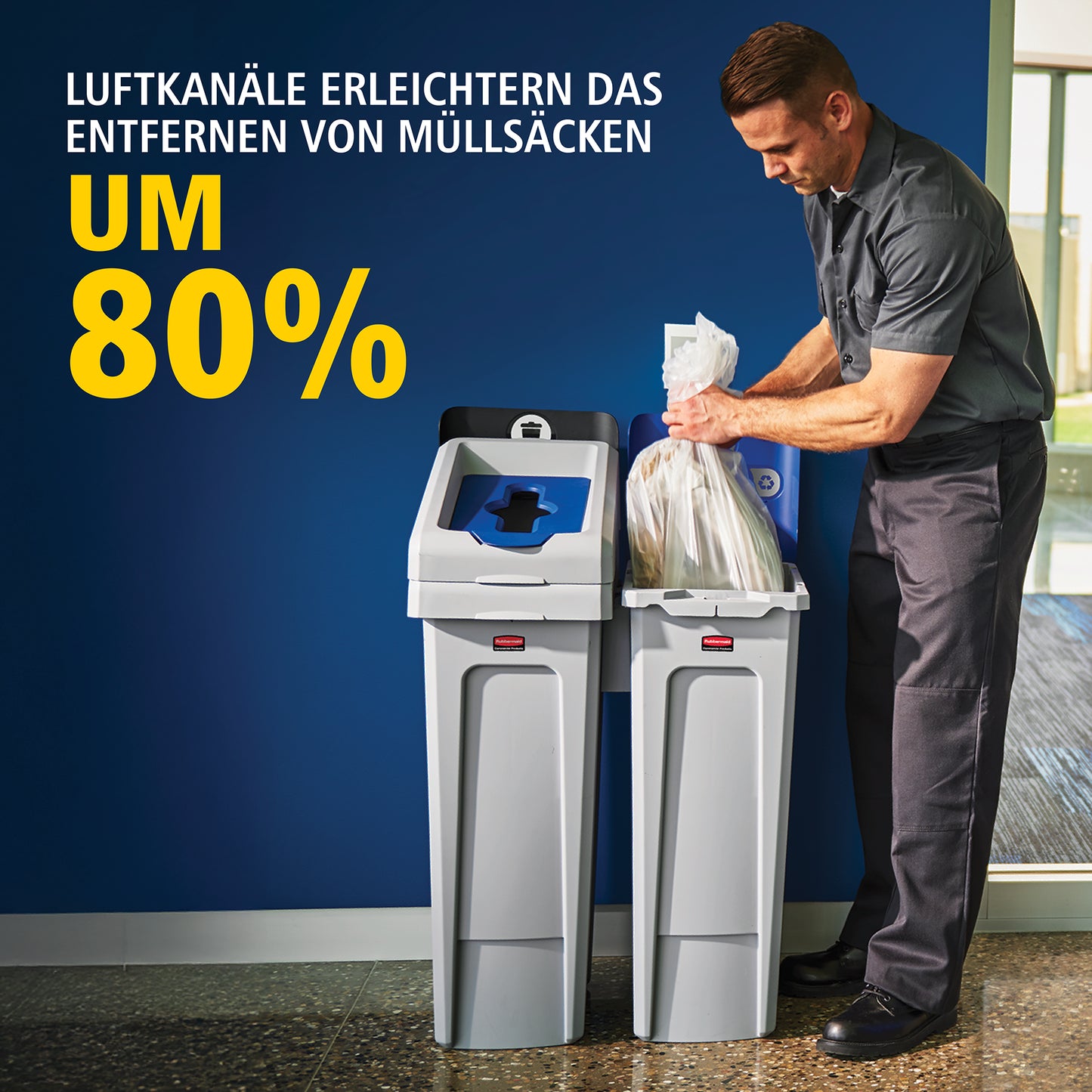 Slim Jim® Recyclingstation, 3 Abfallarten, Schwarz/Blau/Grün