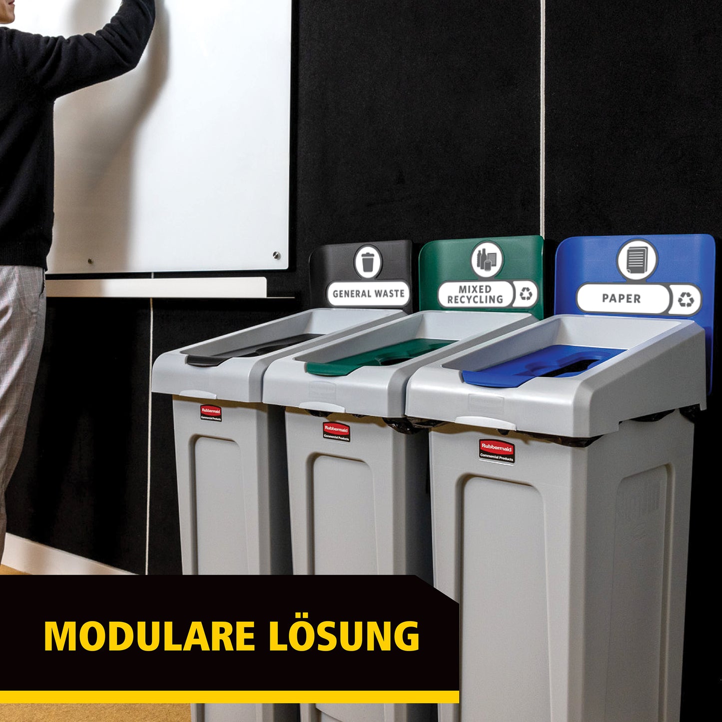 Slim Jim® Recyclingstation, 3 Abfallarten, Schwarz/Blau/Grün
