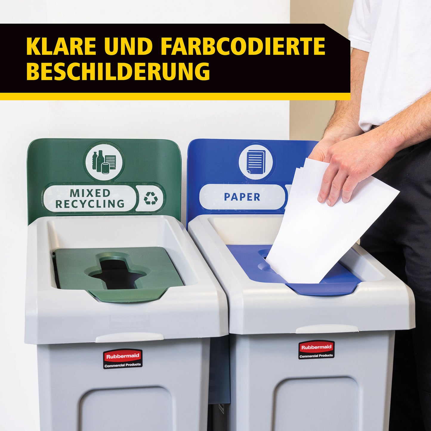 Slim Jim® Recyclingstation, 3 Abfallarten, Schwarz/Blau/Grün
