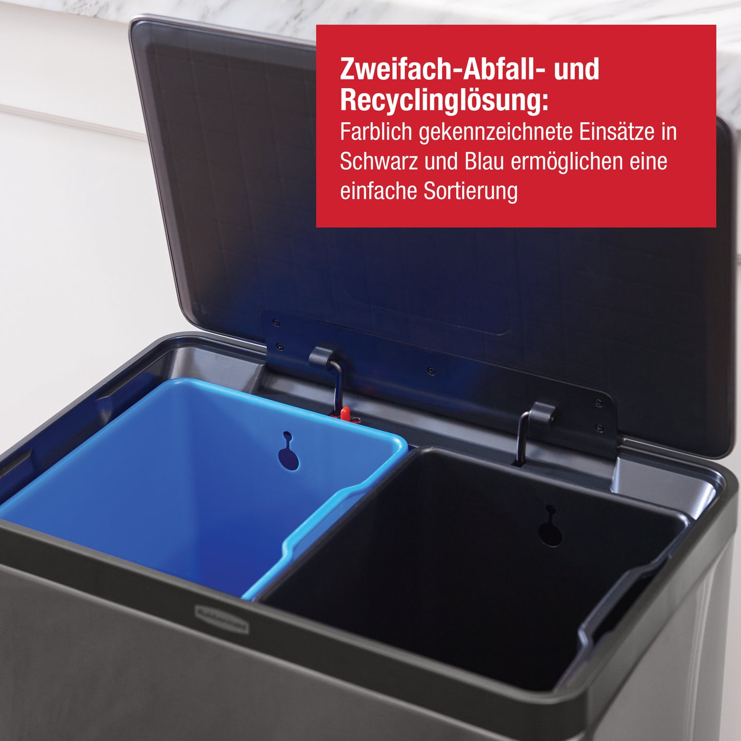Edelstahl‑Tretabfalleimer mit 2 Innenbehältern für Abfall & Recycling, 39 l, anthrazitfarben