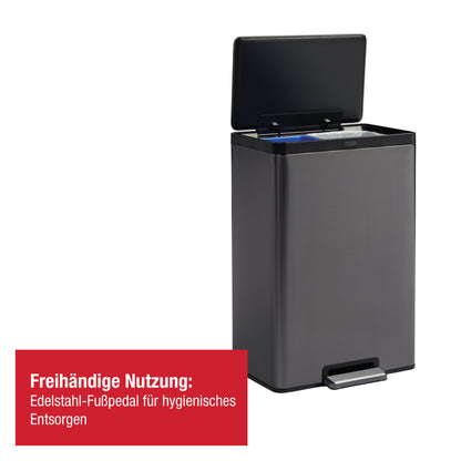 Edelstahl‑Tretabfalleimer mit 2 Innenbehältern für Abfall & Recycling, 39 l, anthrazitfarben